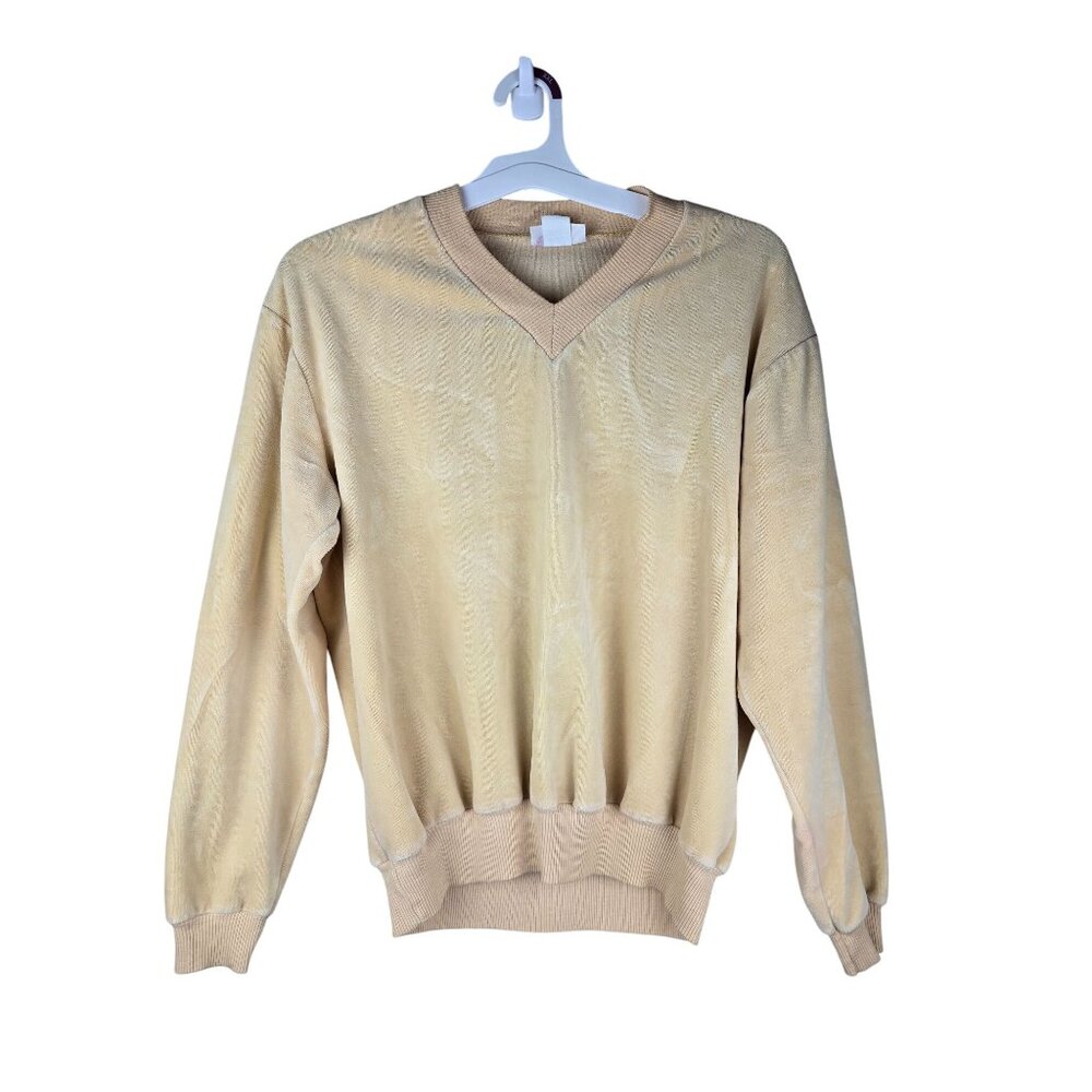 70s VTG‎ SEARS KINGS ROAD Sweater Super Soft V-Neck Knit Tan Beige Size L